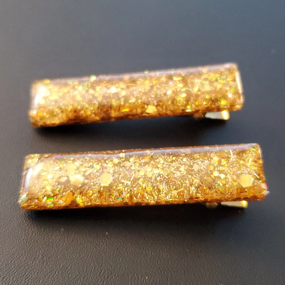 🎁5/$25🎁 Hand-made HandCrafted Glitter Vibes Resin Hair clip Barrettes New